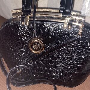 Elegant Black Crocodile-Embossed Handbag